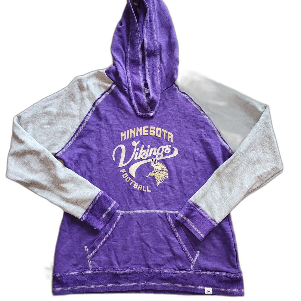 Majestic Minnesota Vikings Football Purple & Grey Hoodie Sweatshirt Size L